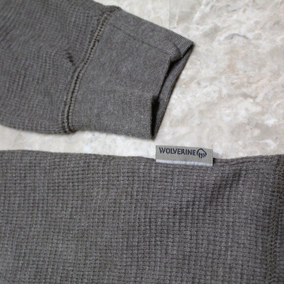 Wolverine Pullover Mens Medium Gray / Brown Waffle Knit Long Sleeve Henley Shirt - Picture 10 of 16